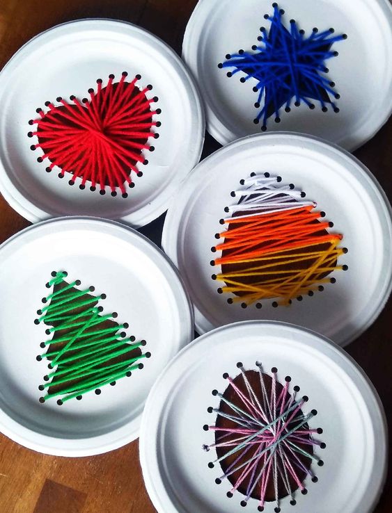 christmas gifts for parents from preschool Christmas paper plate string art