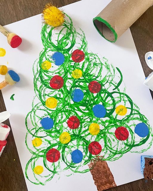 Paper tube painting Christmas tree pre k christmas gifts for parents